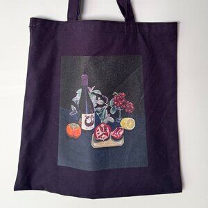 Vintage Wine Grapes Still Life Art Graphic Blue Purple Unique Canvas Tote Bag